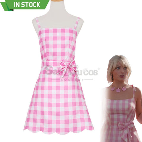 【In Stock】Movie Barbie Cosplay Light Pink Plaid Dress Costume Costumes