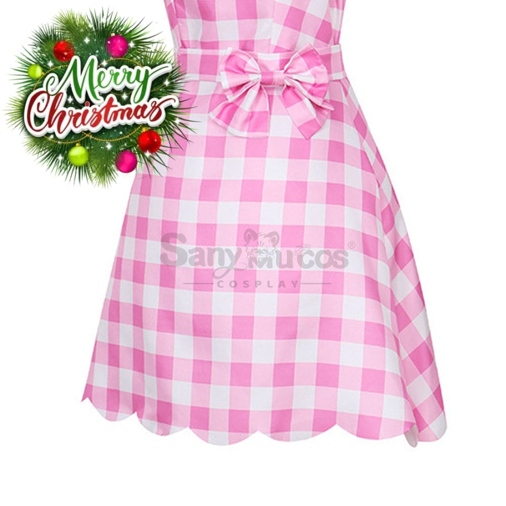 【In Stock】Movie Barbie Cosplay Light Pink Plaid Dress Costume Costumes