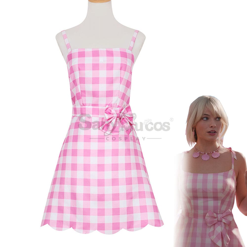 【In Stock】Movie Barbie Cosplay Light Pink Plaid Dress Costume Costumes