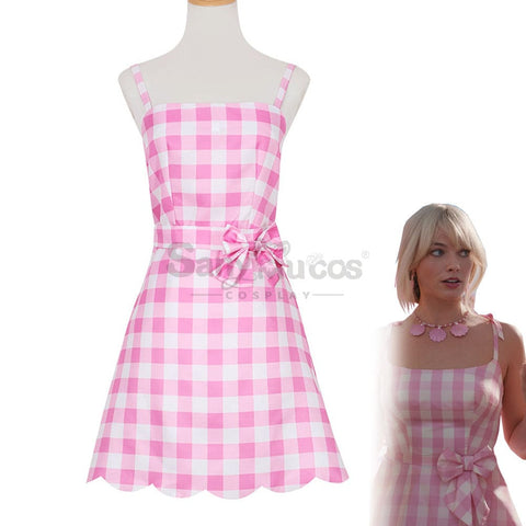 【In Stock】Movie Barbie Cosplay Light Pink Plaid Dress Costume Costumes