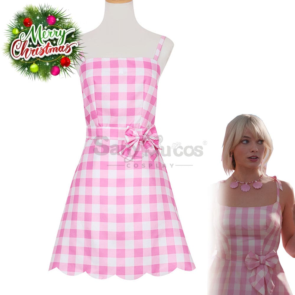 【In Stock】Movie Barbie Cosplay Light Pink Plaid Dress Costume Costumes
