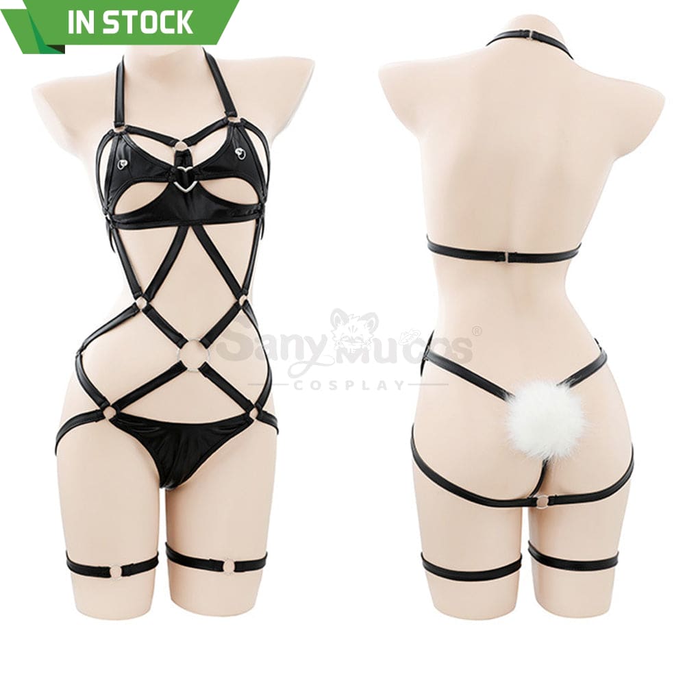 【In Stock】Sexy Cosplay Bundled Patent Leather Underwear Three-Point Lingerie Costume Costumes