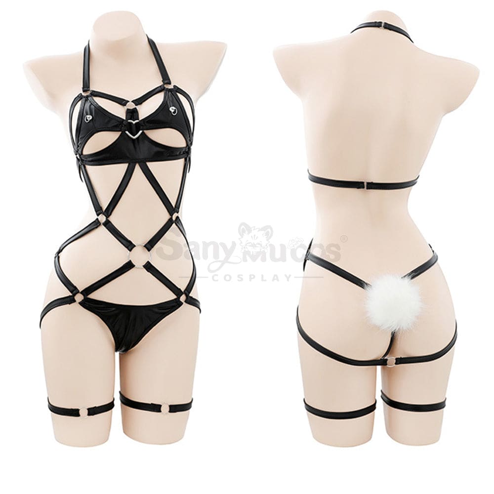 【In Stock】Sexy Cosplay Bundled Patent Leather Underwear Three-Point Lingerie Costume Costumes