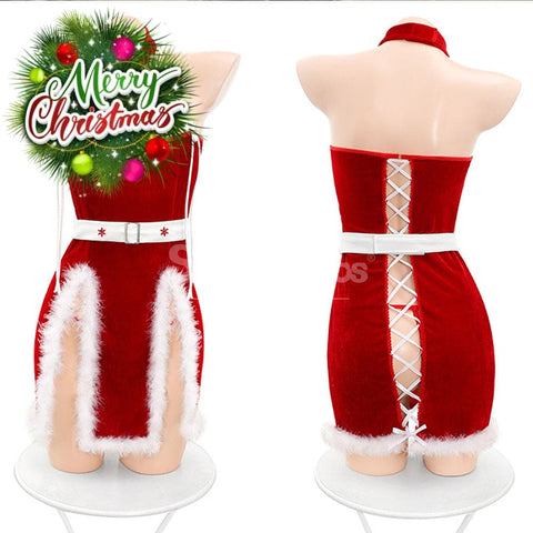 【In Stock】Sexy Cosplay Christmas Furry Slit Back Strap Velvet Underwear Costume Costumes