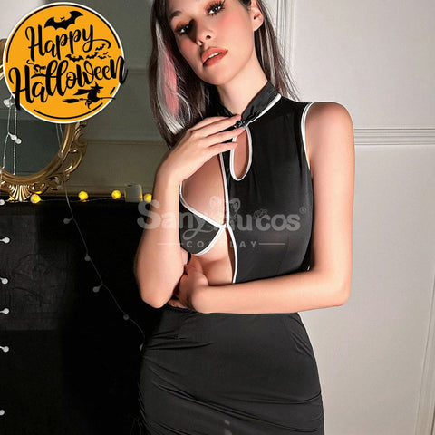 【In Stock】Sexy Cosplay Female Cheongsam Maid Uniform With Hollow Tight Hip Lingerie Skirt