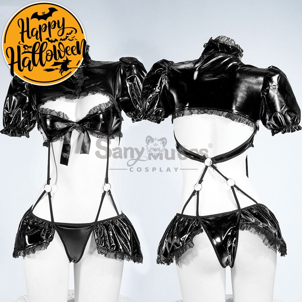【In Stock】Sexy Cosplay Glossy Patent Leather Lingerie Costume Costumes