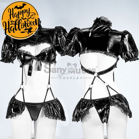 【In Stock】Sexy Cosplay Glossy Patent Leather Lingerie Costume Costumes