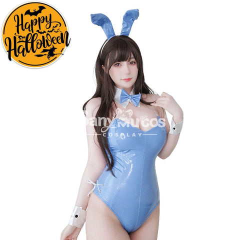 【In Stock】Sexy Cosplay Patent Leather Blue Bunny Girl Costume Costumes