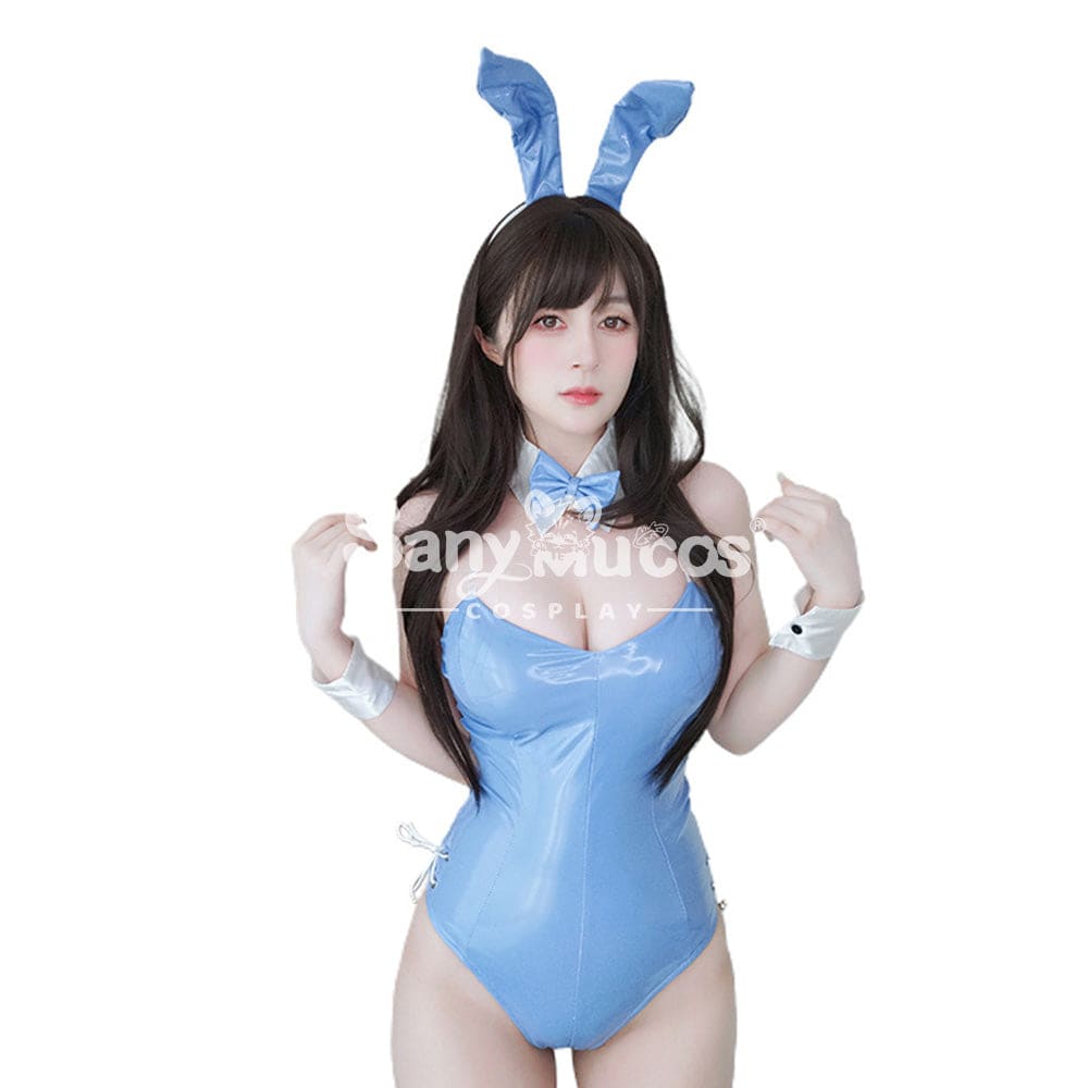 【In Stock】Sexy Cosplay Patent Leather Blue Bunny Girl Costume Costumes