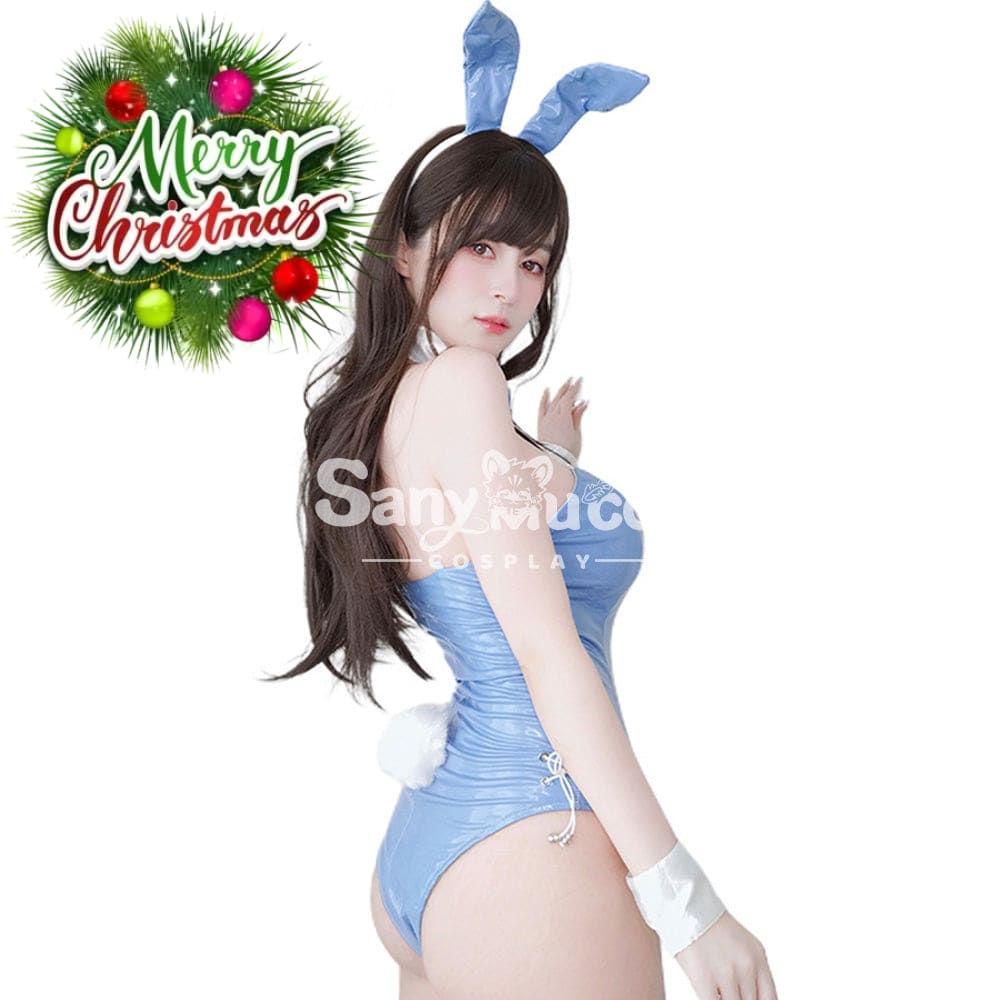 【In Stock】Sexy Cosplay Patent Leather Blue Bunny Girl Costume Costumes