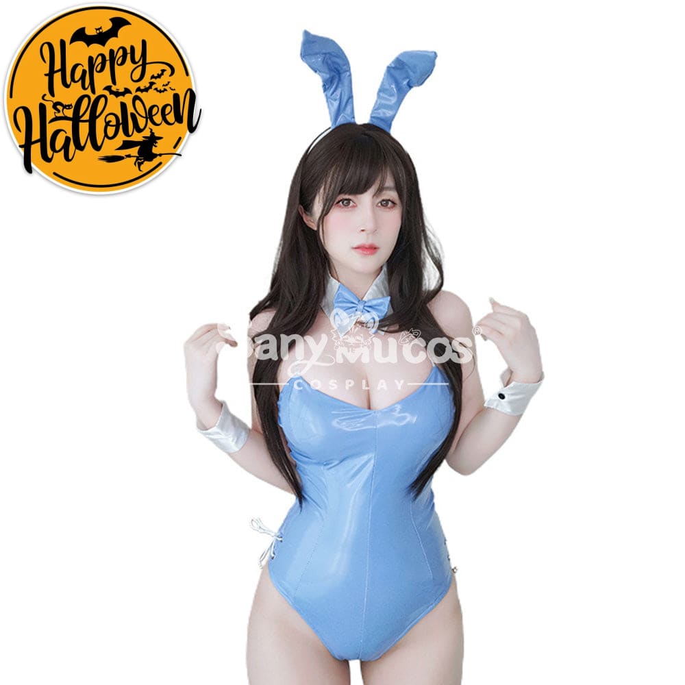 【In Stock】Sexy Cosplay Patent Leather Blue Bunny Girl Costume Costumes