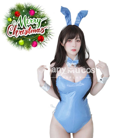 【In Stock】Sexy Cosplay Patent Leather Blue Bunny Girl Costume Costumes