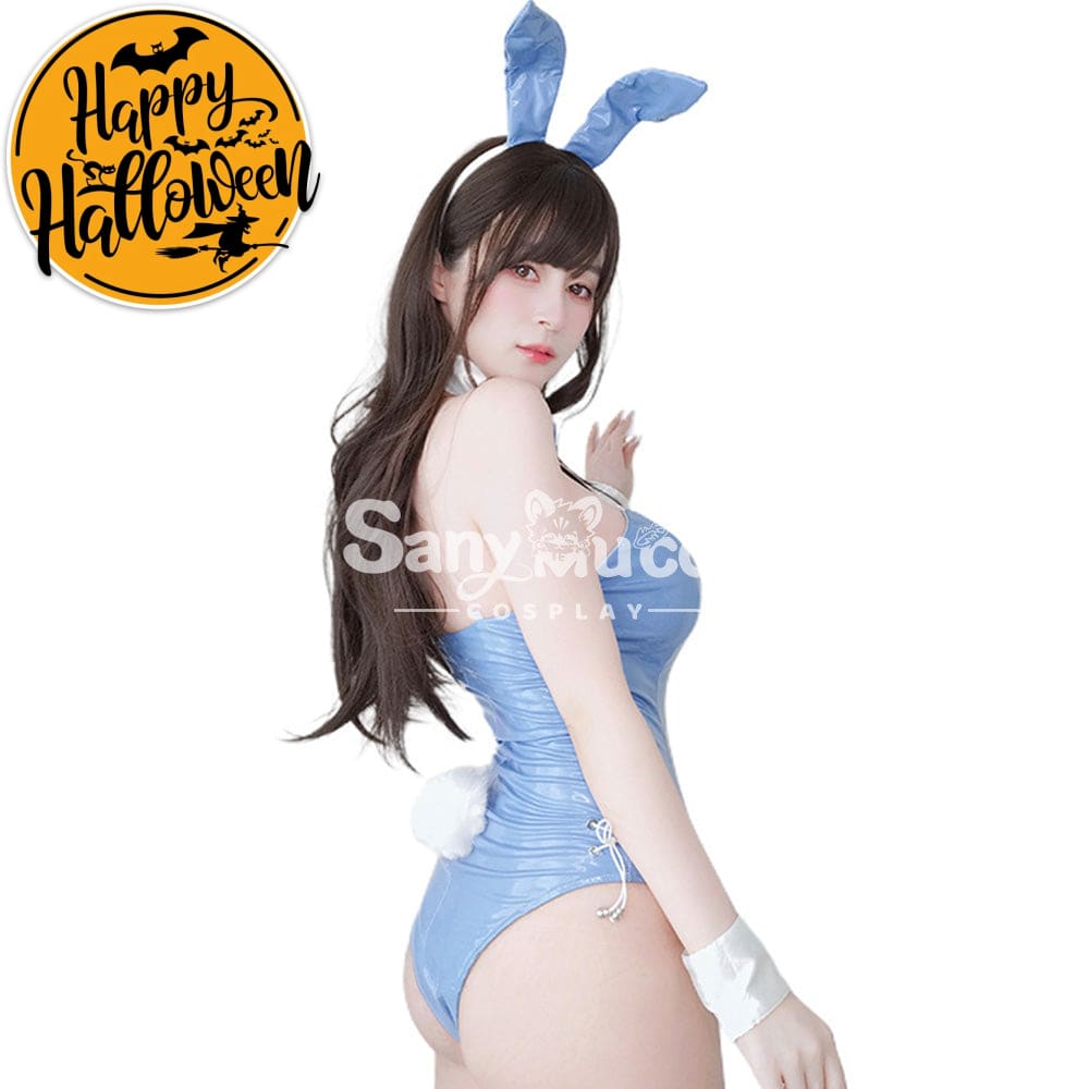 【In Stock】Sexy Cosplay Patent Leather Blue Bunny Girl Costume Costumes