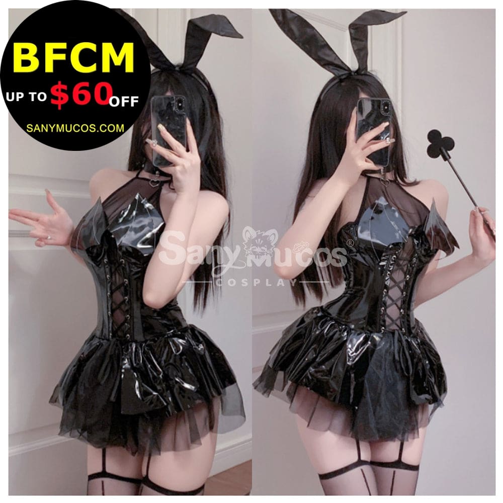 【In Stock】Sexy Cosplay Shiny Pu Halter Strap Little Devil Bat Underwear Skirt Costume Costumes