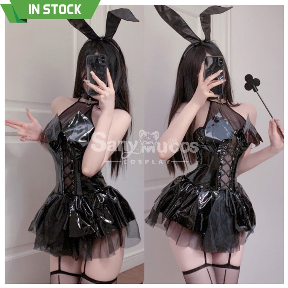 【In Stock】Sexy Cosplay Shiny Pu Halter Strap Little Devil Bat Underwear Skirt Costume Costumes