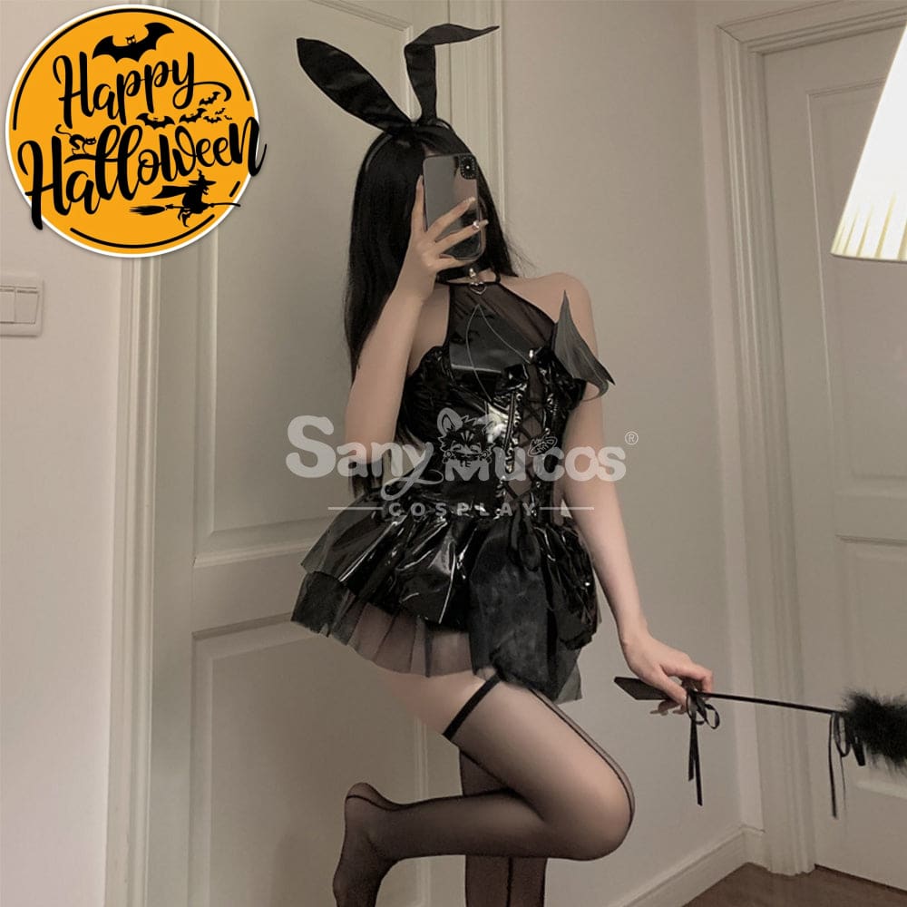 【In Stock】Sexy Cosplay Shiny Pu Halter Strap Little Devil Bat Underwear Skirt Costume Costumes
