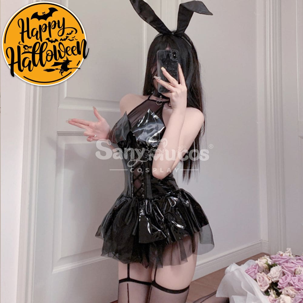 【In Stock】Sexy Cosplay Shiny Pu Halter Strap Little Devil Bat Underwear Skirt Costume Costumes