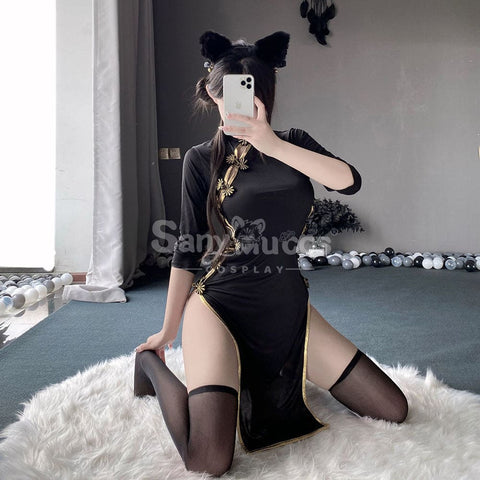 【In Stock】Sexy Cosplay Slit-Free Cat Maid Cheongsam Lingerie Uniform Costume Costumes