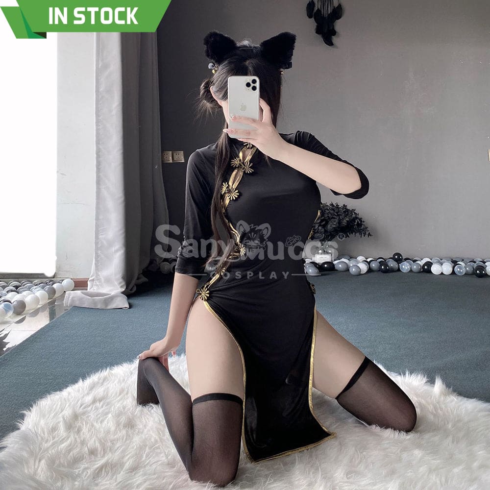 【In Stock】Sexy Cosplay Slit-Free Cat Maid Cheongsam Lingerie Uniform Costume Costumes