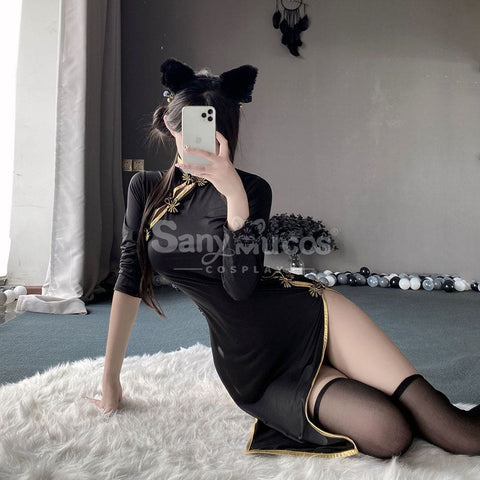 【In Stock】Sexy Cosplay Slit-Free Cat Maid Cheongsam Lingerie Uniform Costume Costumes