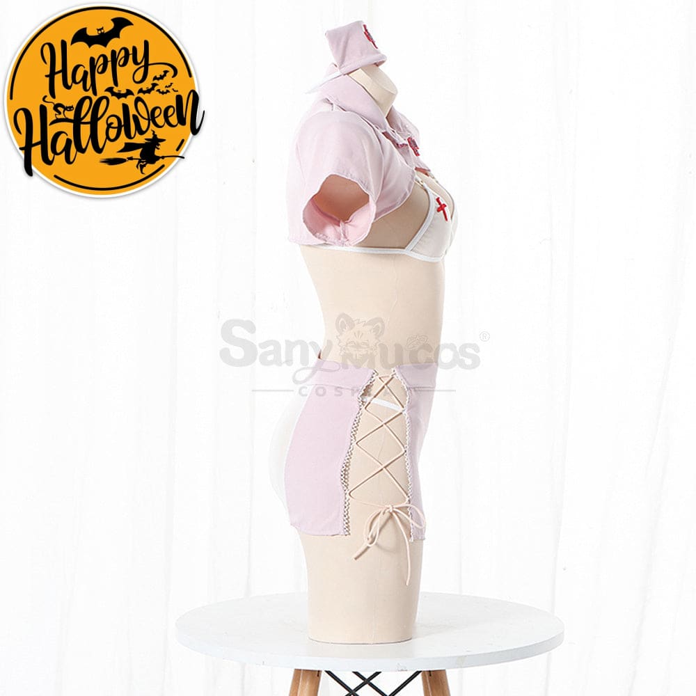 【In Stock】Sexy Cosplay Split Mesh Lace-Up Nurse Lingerie Uniform Costume Costumes