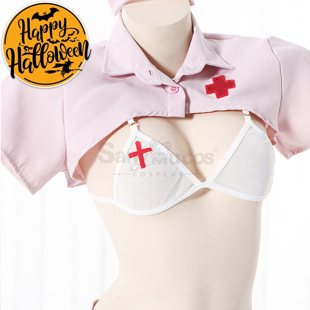 【In Stock】Sexy Cosplay Split Mesh Lace-Up Nurse Lingerie Uniform Costume Costumes