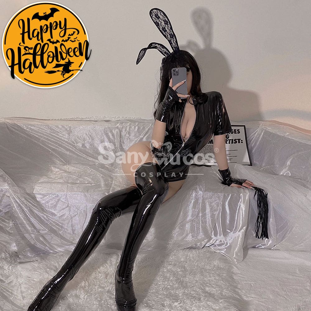 【In Stock】Sexy Cosplay Women’s High Elastic Glossy Patent Leather Jumpsuit Costume Black / M