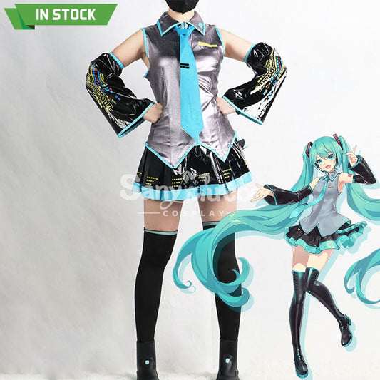 【In Stock】Vocaloid Hatsune Miku Cosplay Gray Patent Leather Costume Costumes 1000