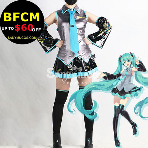 【In Stock】Vocaloid Hatsune Miku Cosplay Gray Patent Leather Costume Costumes