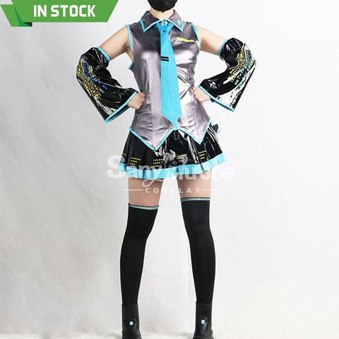【In Stock】Vocaloid Hatsune Miku Cosplay Gray Patent Leather Costume Costumes