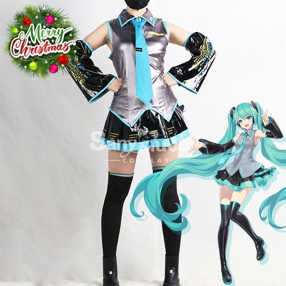 【In Stock】Vocaloid Hatsune Miku Cosplay Gray Patent Leather Costume Costumes