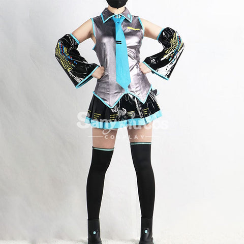 【In Stock】Vocaloid Hatsune Miku Cosplay Gray Patent Leather Costume Costumes