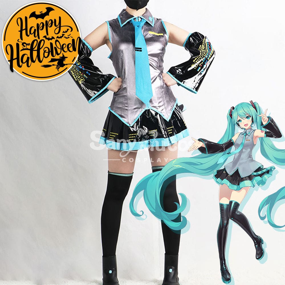 【In Stock】Vocaloid Hatsune Miku Cosplay Gray Patent Leather Costume Costumes