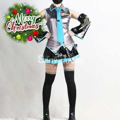 【In Stock】Vocaloid Hatsune Miku Cosplay Gray Patent Leather Costume Costumes