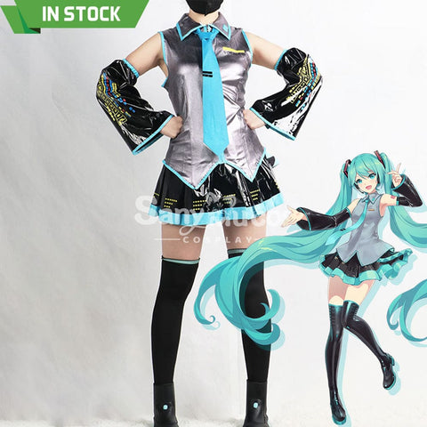 【In Stock】Vocaloid Hatsune Miku Cosplay Gray Patent Leather Costume Costumes