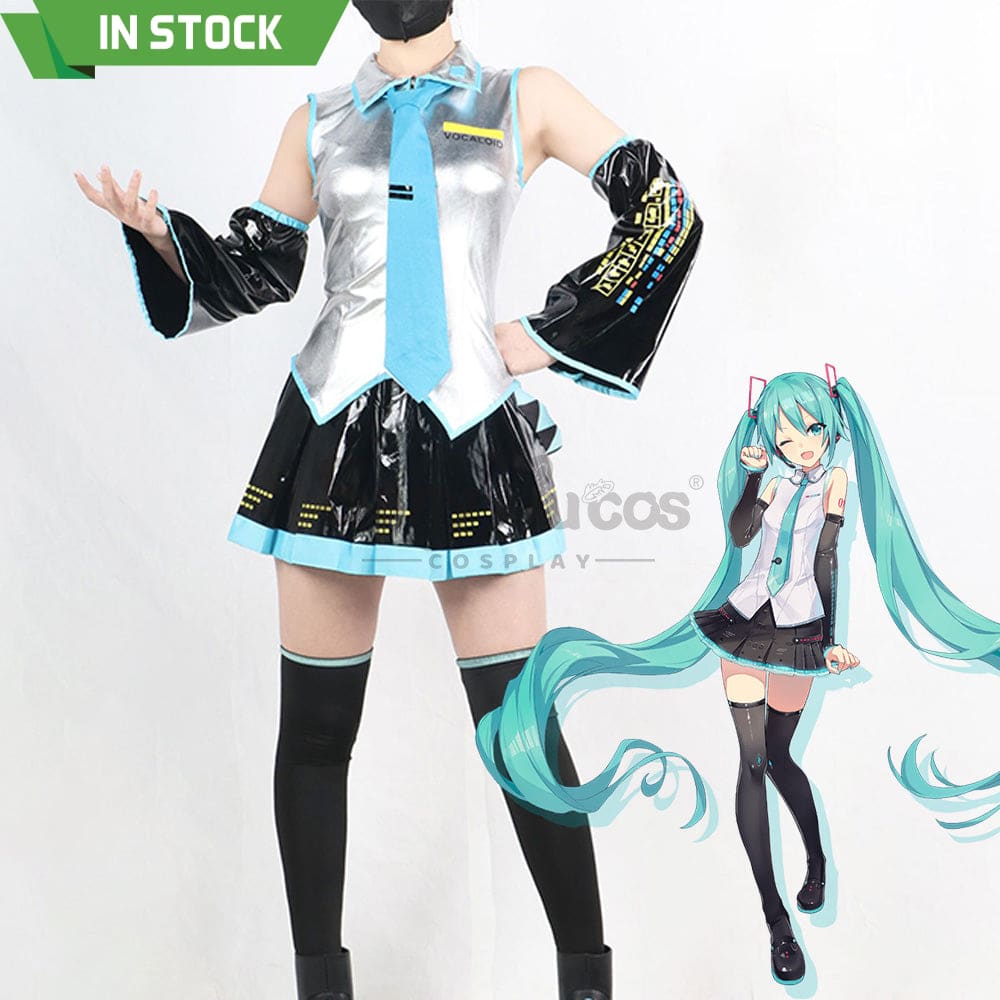 【In Stock】Vocaloid Hatsune Miku Cosplay Silver Patent Leather Costume Costumes
