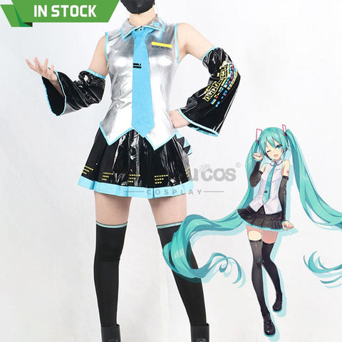【In Stock】Vocaloid Hatsune Miku Cosplay Silver Patent Leather Costume Costumes