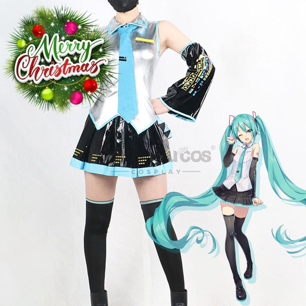 【In Stock】Vocaloid Hatsune Miku Cosplay Silver Patent Leather Costume Costumes