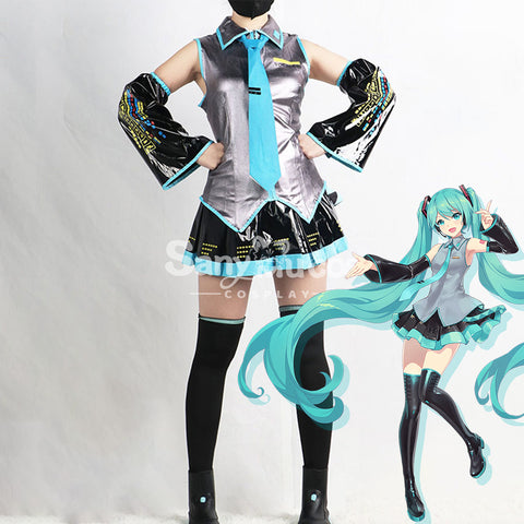 【In Stock】Vocaloid Hatsune Miku Cosplay Gray Patent Leather Cosplay Costume