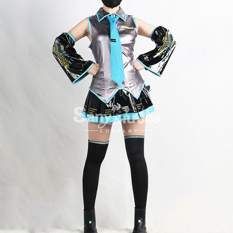 【In Stock】Vocaloid Hatsune Miku Cosplay Gray Patent Leather Cosplay Costume