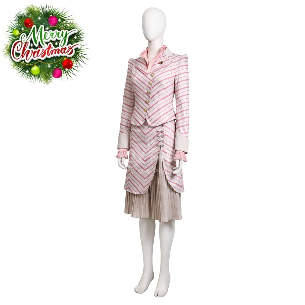 Movie Wicked Cosplay Pink Stripes Glinda Costume Premium Edition Costumes