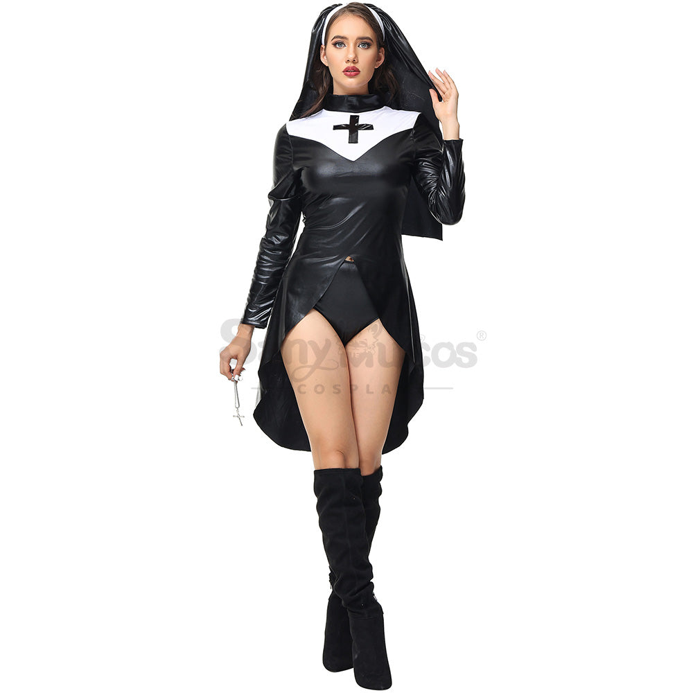 【In Stock】Halloween Cosplay Nun Leather Suit Cosplay Costume