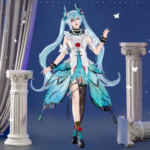 【Pre-Sale】Vocaloid Hatsune Miku Cosplay Miku Cyan Swallowtail Butterfly Cosplay Costume Premium Edition Cosplay Costumes
