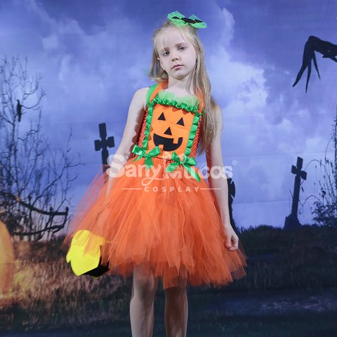 【In Stock】Halloween Cosplay Pumpkin Dress Cosplay Costume Kid Size