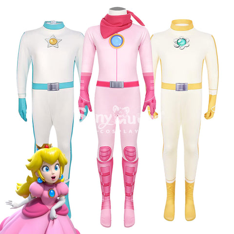 【In Stock】Anime Movie The Super Mario Bros. Movie Cosplay Princess Peach Pink Battle Bodysuit Cosplay Costume