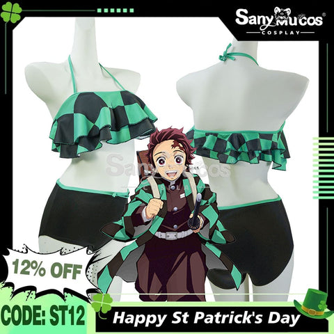 【In Stock】Anime Demon Slayer Cosplay Tanjiro Kamado Bikini Swimsuit Costume Costumes