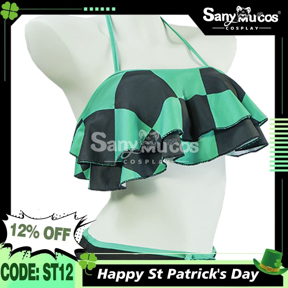 【In Stock】Anime Demon Slayer Cosplay Tanjiro Kamado Bikini Swimsuit Costume Costumes