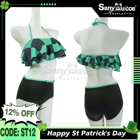 【In Stock】Anime Demon Slayer Cosplay Tanjiro Kamado Bikini Swimsuit Costume Costumes