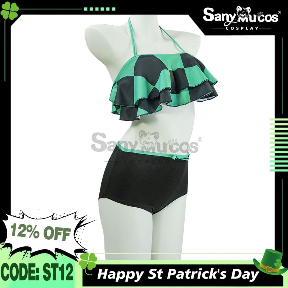 【In Stock】Anime Demon Slayer Cosplay Tanjiro Kamado Bikini Swimsuit Costume Costumes