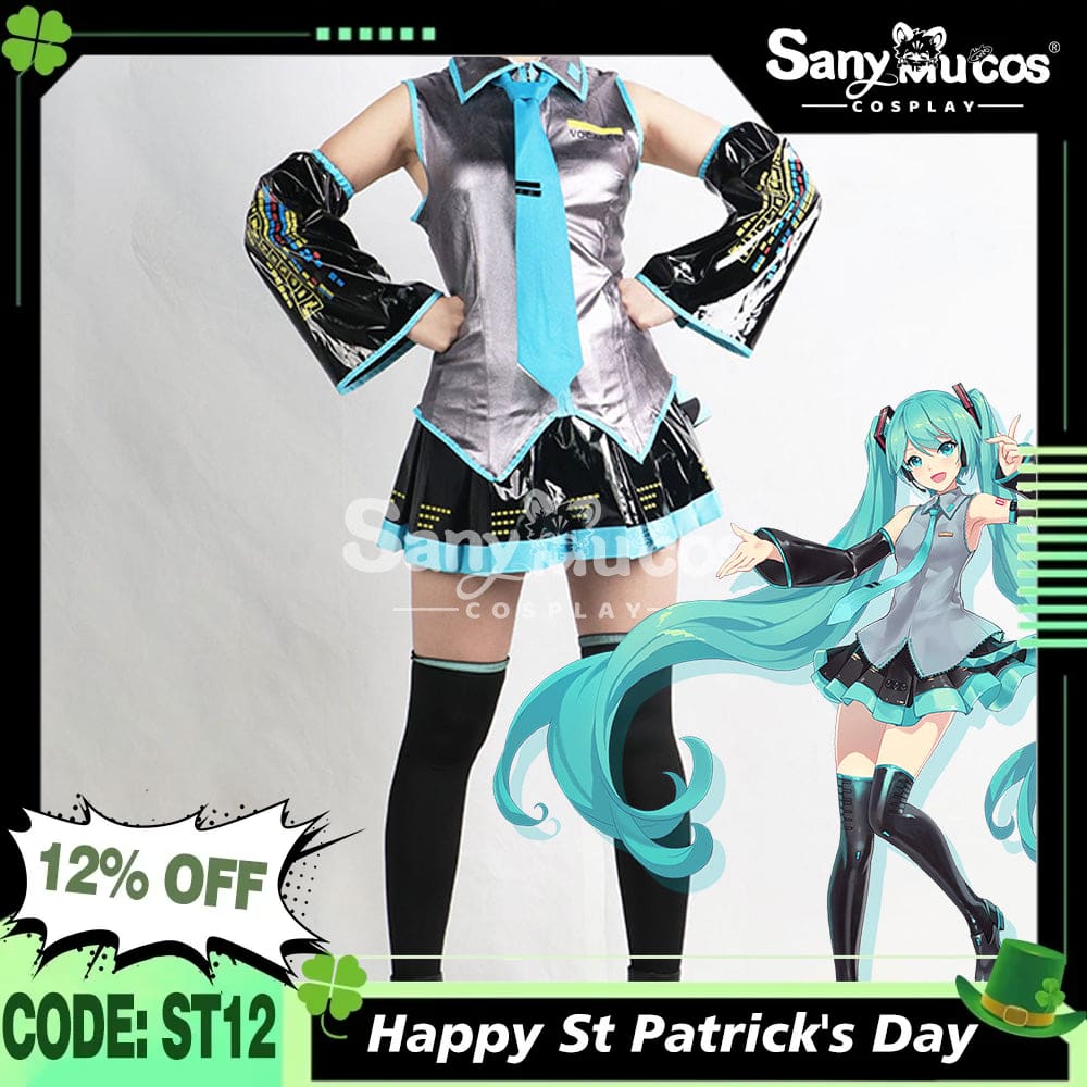 【In Stock】Vocaloid Hatsune Miku Cosplay Gray Patent Leather Costume Costumes